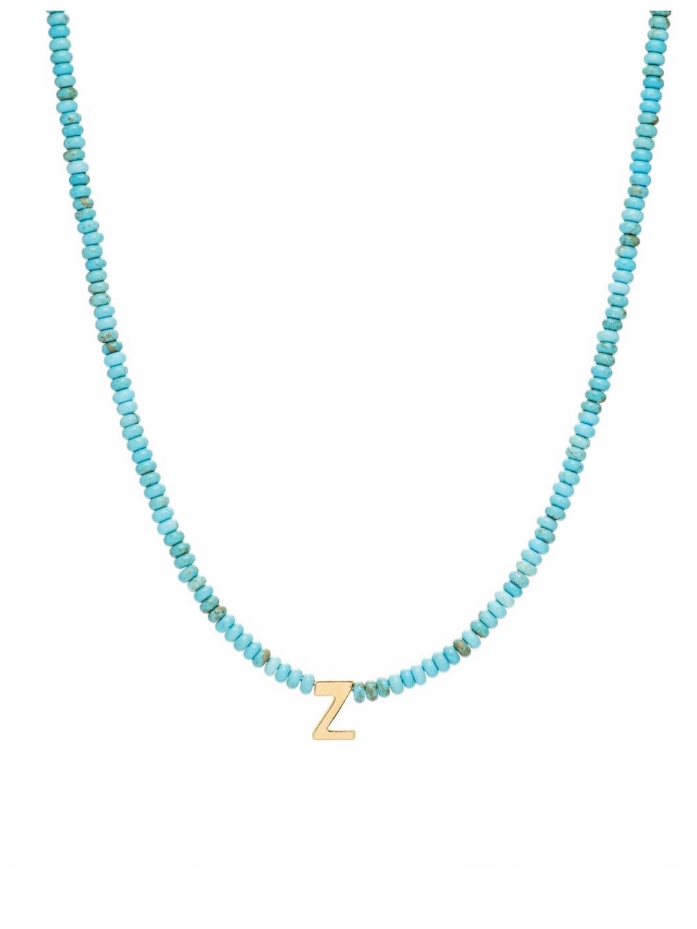 Letter Z Initial Turquoise Beaded Necklace with Gold Charm by Mayamar - Picture 1 of 3